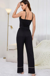 Contrast Trim Cropped Cami and Pants Loungewear Set OutfitFlow